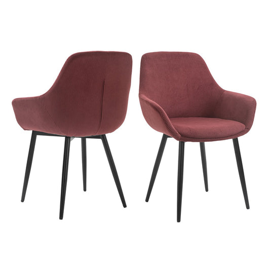 SalesFever Corduroy Eetkamerstoel Set van 2 – Bes/Paars met Armleuningen