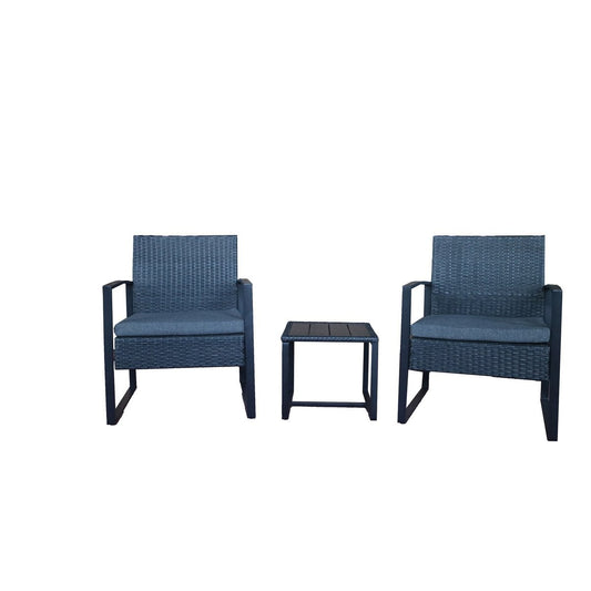 Zitgroep 3-delig rotan – 2 stoelen + bijzettafel (grijs/groen) — zijaanzicht