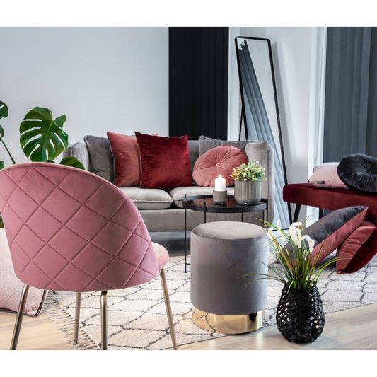 House Nordic Geneve Eetkamerstoel - Fluweel Roze, Messinglook - Set van 2