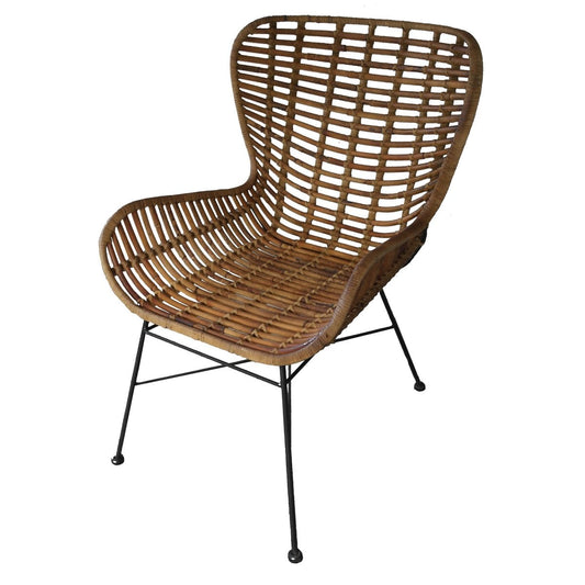 Rotan fauteuil met zwart metalen frame – handgemaakt — zijaanzicht
