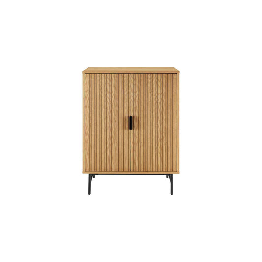 Ladekast 80 cm eiken echt houtfineer – zwart metalen frame