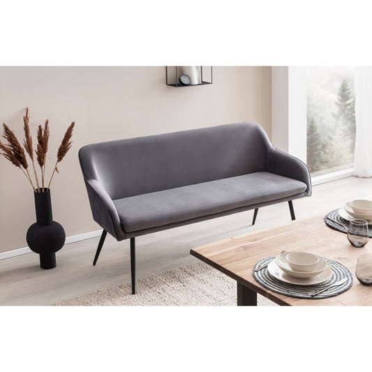 Bank 160 cm fluweel grijs – luxe eetkamerbank met armleuningen