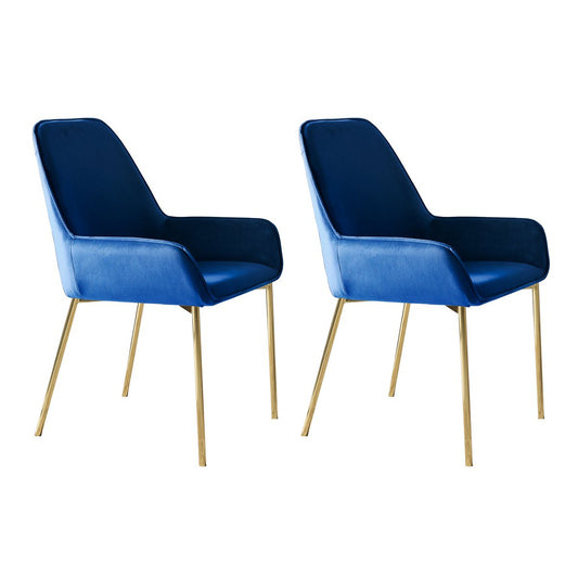 SalesFever Set van 2 Blauwe Velvet Eetkamerstoelen met Goudkleurig Frame