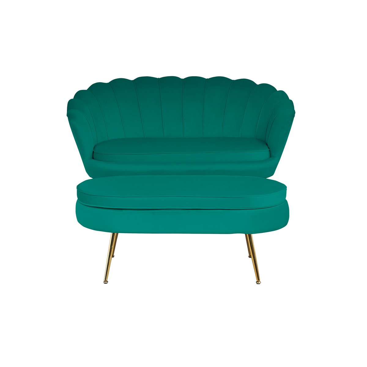 Fluwelen ovale poef groen met goudkleurig frame