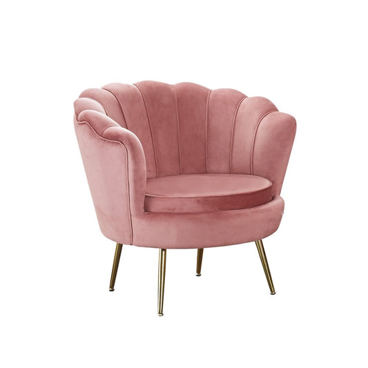 Shell fauteuil in fluweel – Roze met goudkleurig onderstel