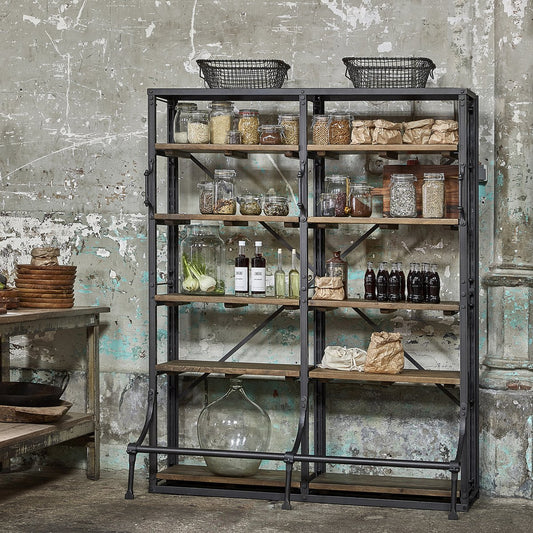 Archiefkast dubbel – industriële boekenkast met 12 houten planken