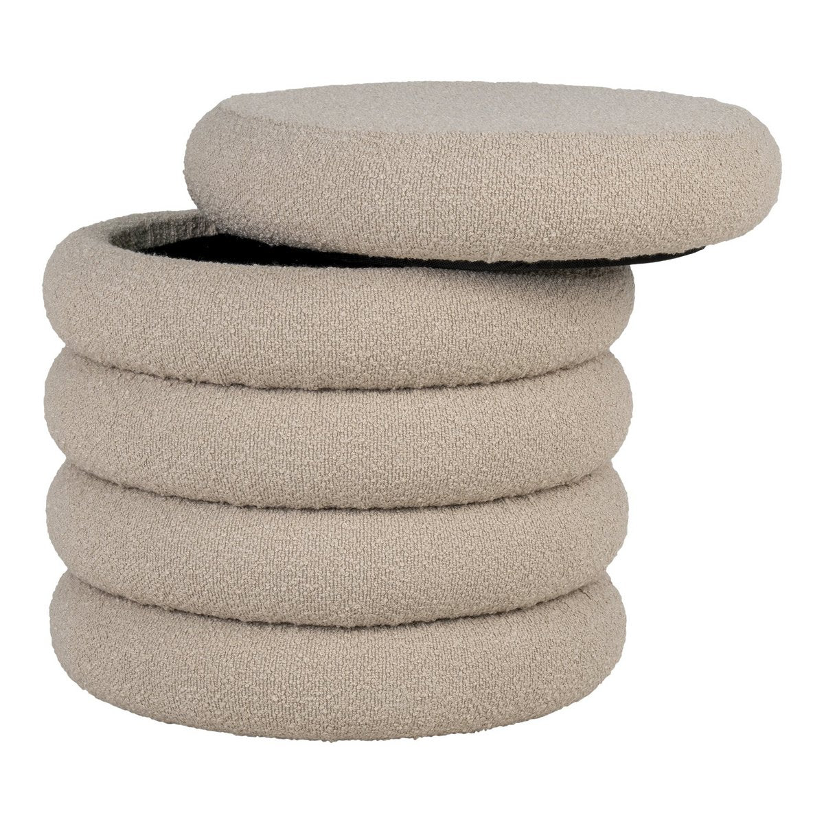 Brooklyn Poef met Opbergruimte – Beige Bouclé Ø44 x H44 cm