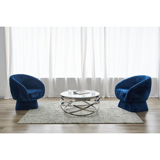 Salontafel zilver Ø 80 cm – rond glas met RVS frame