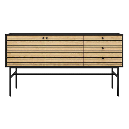 Dressoir zwart/eiken – echt houtfineer, 160 cm