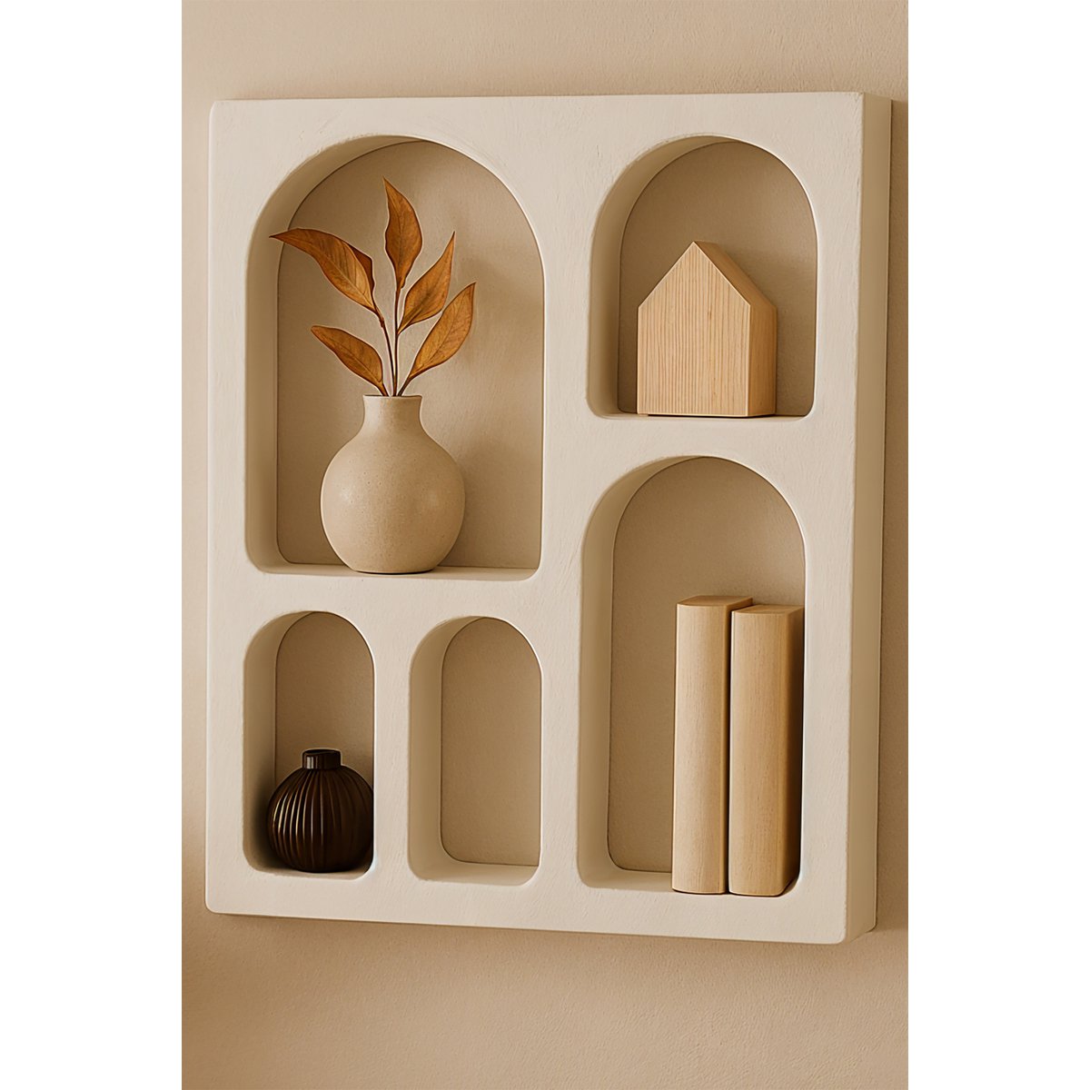 Wandplank met 5 open vakken – Scandinavisch wit kalkpleister (60x80 cm)