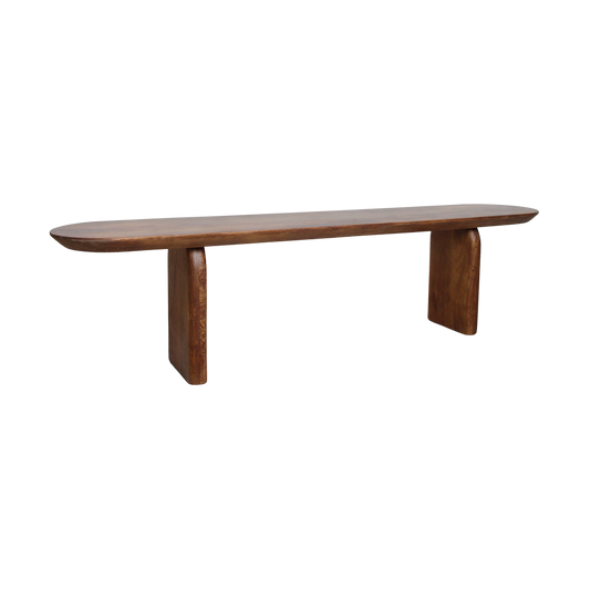 Bullnose eetkamerbank bruin van mangohout — zijaanzicht