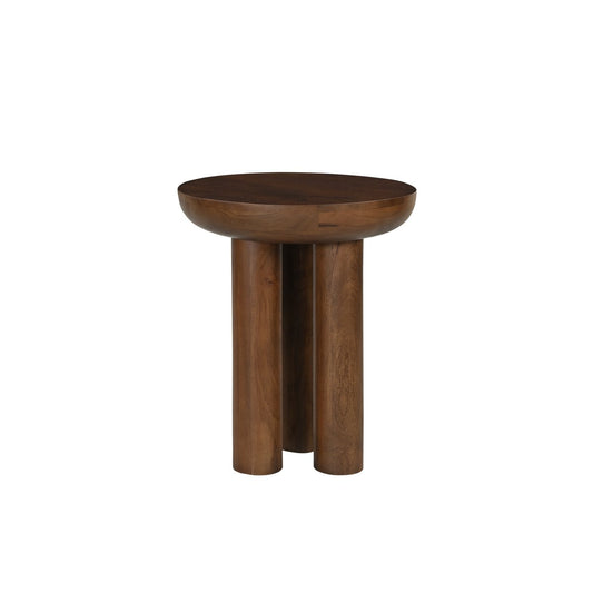Zijtafel van massief mangohout – rond met 3 poten