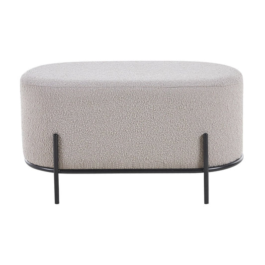 Bouclé poef taupe – 80x40 cm | Zwart metalen frame