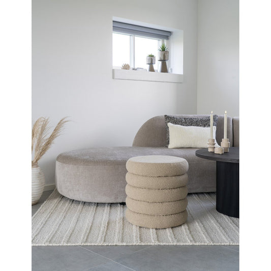 Brooklyn Poef met Opbergruimte – Beige Bouclé Ø44 x H44 cm