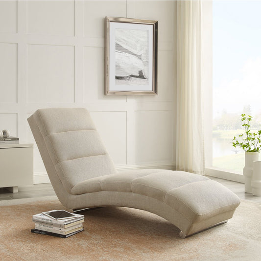 Chaise longue structuurstof beige — zijaanzicht