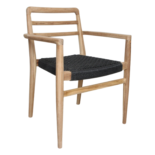Verano teakhouten tuinstoel met armleuning - Zwart — zijaanzicht