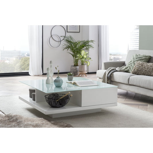 Salontafel 100x100x36 cm wit hoogglans met lades (SalesFever)