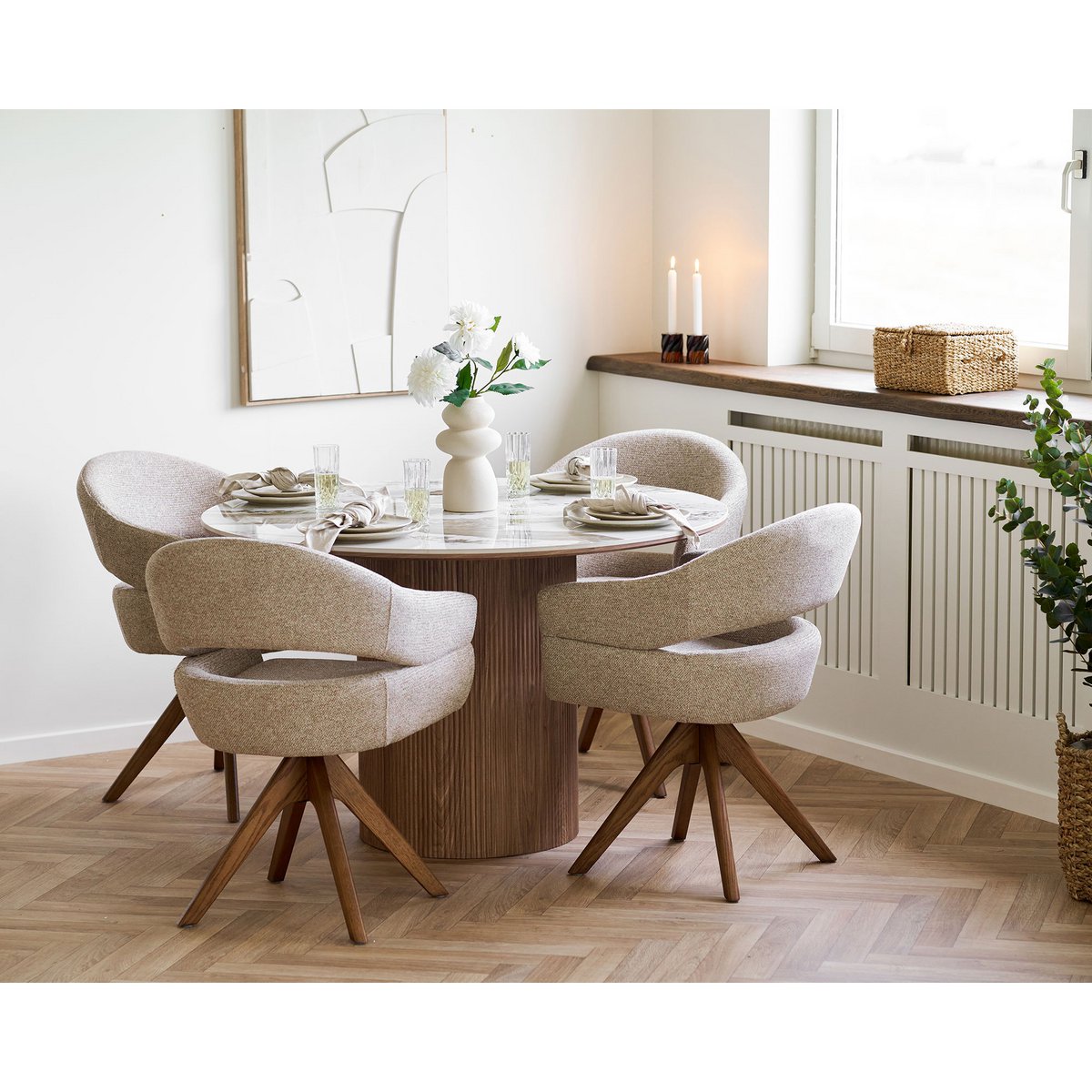 House Nordic Dover Eetkamerstoel - Zandgemêleerd, Draaibaar, Bruin Eiken
