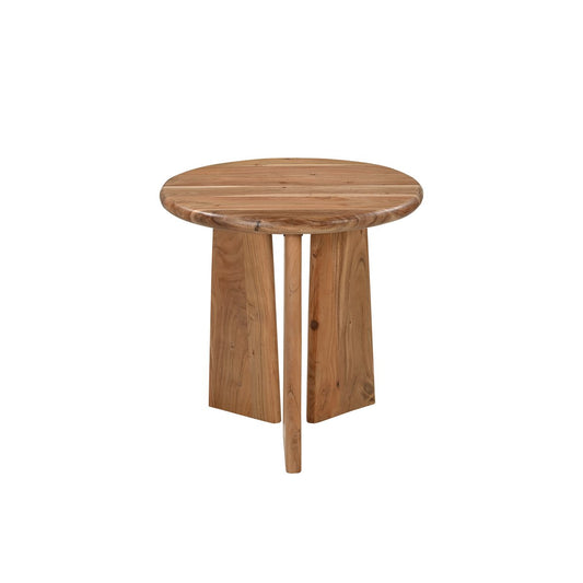 Zijtafel van massief acaciahout met asymmetrisch frame – rond tafelblad (4 cm)
