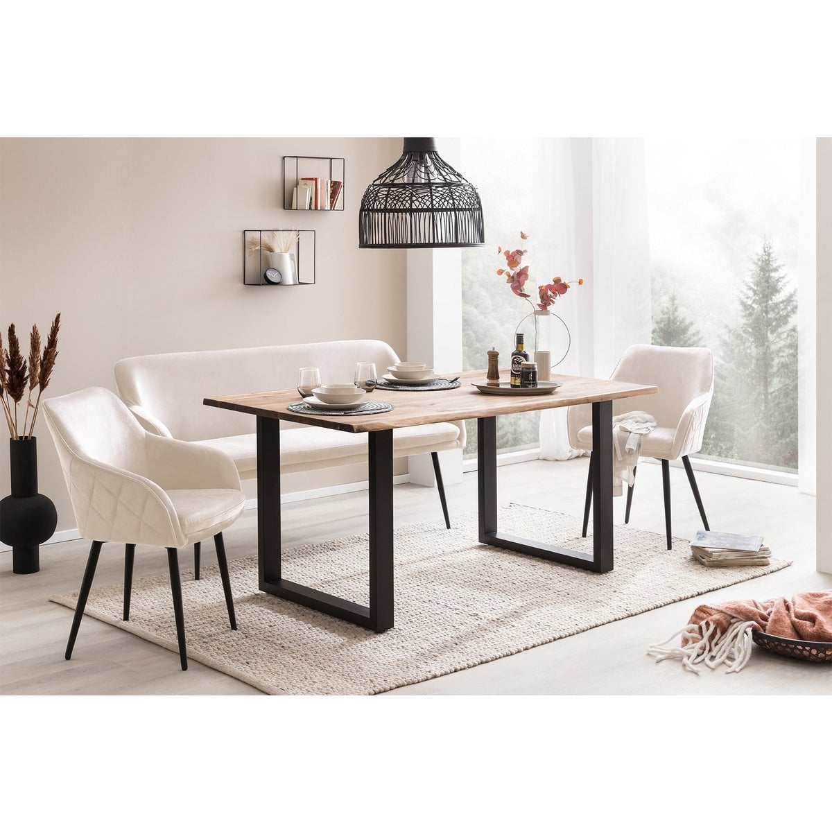 Bank 160 cm fluweel crème met ruitstiksel en armleuningen