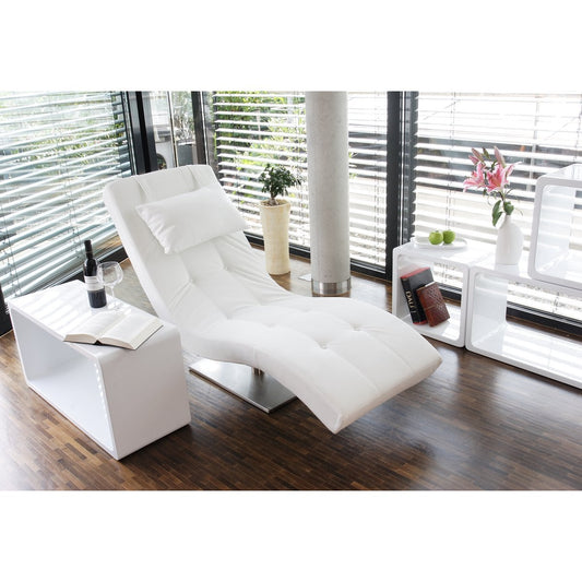 Relax ligbed – wit kunstleer met nekkussen