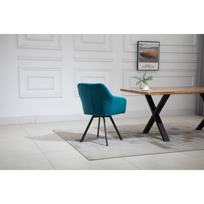 SalesFever eetkamerstoel Turquoise met 360° Draaifunctie – Fluweel & Zwart Metaal