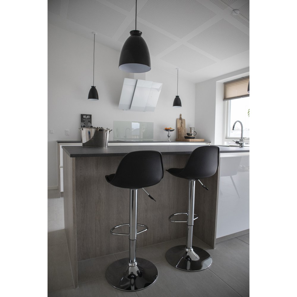 Trondheim Barstoel - Zwart, PU-leer, resistent gegoten kunststof, rubberhout, chromen poten, 41x39x82-104cm - Set van 2