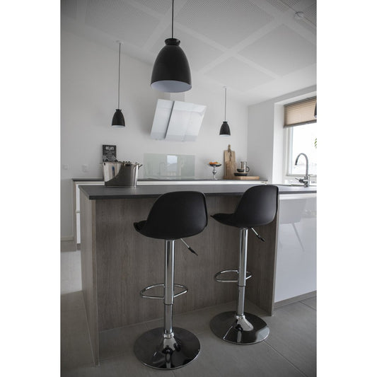 Trondheim Barstoel - Zwart, PU-leer, resistent gegoten kunststof, rubberhout, chromen poten, 41x39x82-104cm - Set van 2
