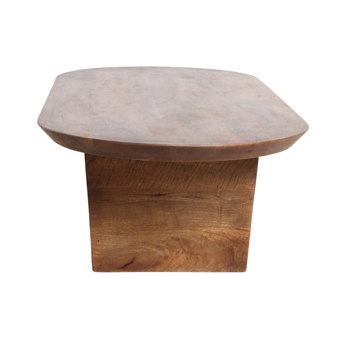 Bullnose salontafel bruin van massief mangohout — achteraanzicht — MEUBELIER