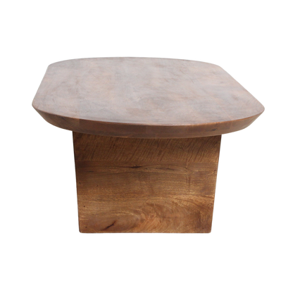 Bullnose salontafel bruin van massief mangohout — achteraanzicht — MEUBELIER