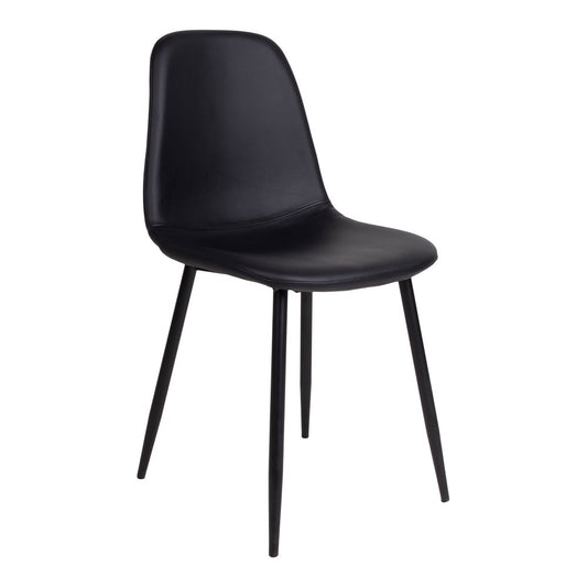 Set van twee House Nordic Stockholm eetkamerstoelen in zwart PU-leer met strakke zwarte metalen poten, minimalistisch design