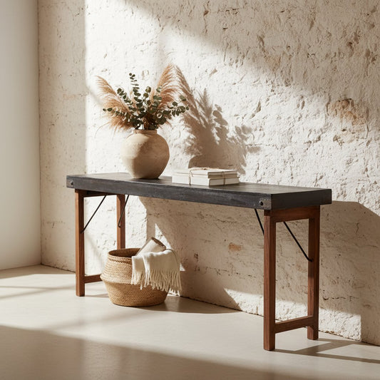 Console tafel zwart opklapbaar – vintage gerecycled hardhout