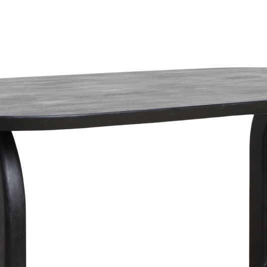 Bullnose eettafel zwart – gesloten onderstel (mangohout) — zijaanzicht