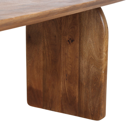 Bullnose eettafel bruin – gesloten onderstel (mangohout) — achteraanzicht — MEUBELIER