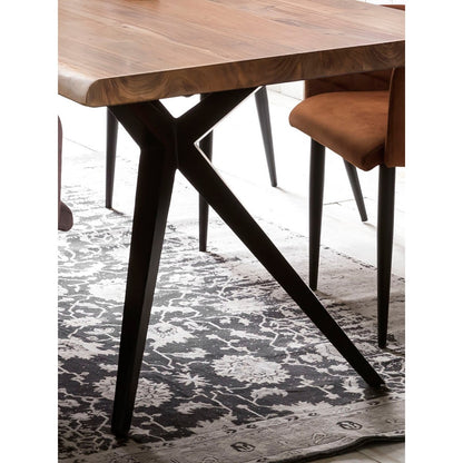 Acaciahouten eettafel 160x85 cm met natuurlijke boomrand – antiek zwart frame