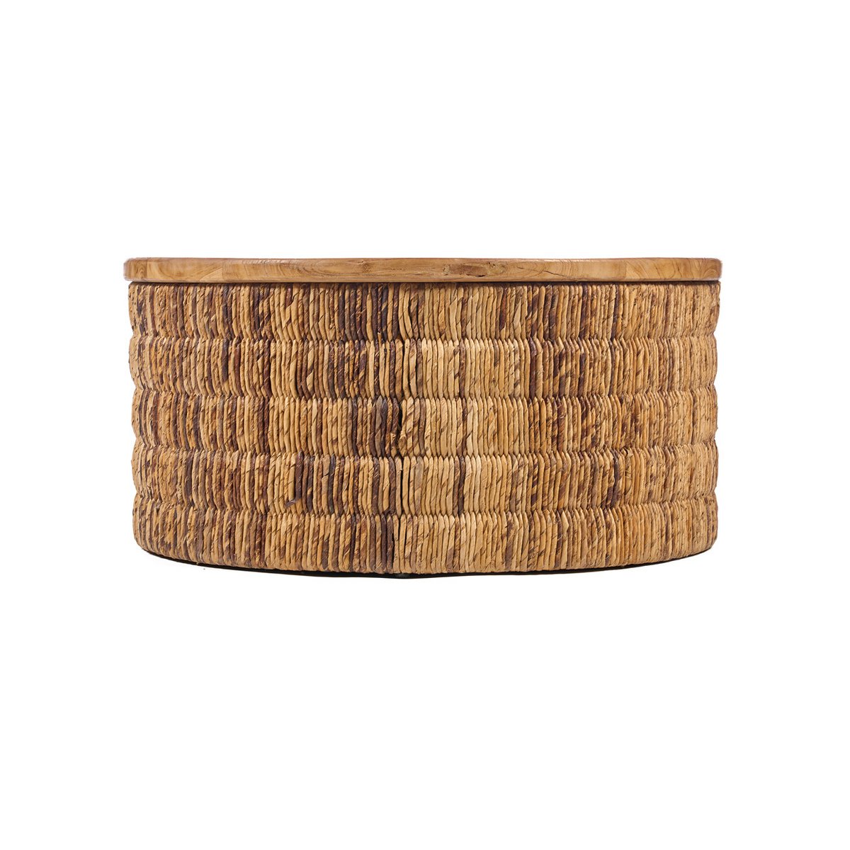 Abaca Magani salontafel rond – naturel abaca & teakhout — zijaanzicht