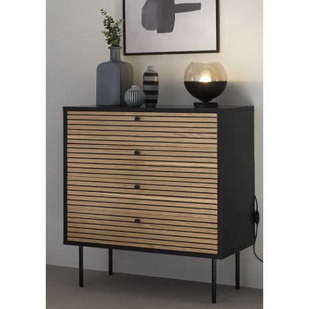 Ladekast zwart/eiken met echt houtfineer – 4 lades | SalesFever