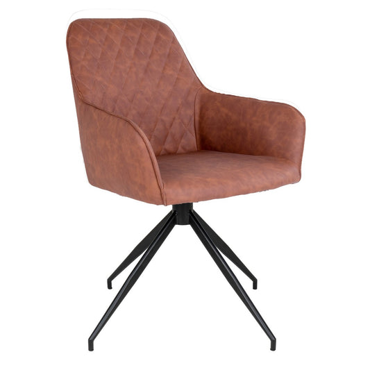 House Nordic Harbo eetkamerstoel met draaifunctie, vintage bruin PU-leer en zwarte metalen poten
