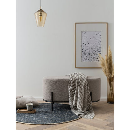 Bouclé poef taupe – 80x40 cm | Zwart metalen frame