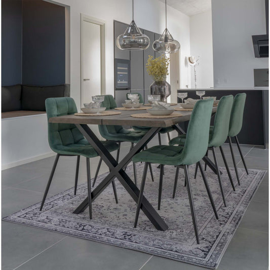 House Nordic Middelfart Eetkamerstoel - Donkergroen Fluweel, Set van 2