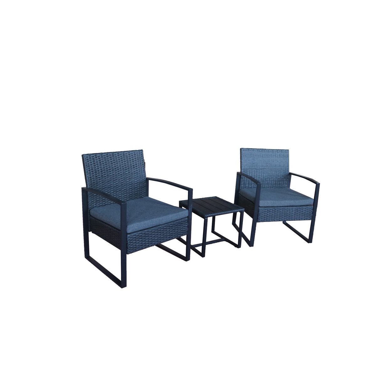 Zitgroep 3-delig rotan – 2 stoelen + bijzettafel (grijs/groen) — detailopname — MEUBELIER