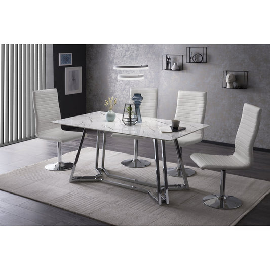 SalesFever Set van 4 Eetkamerstoelen – Wit Kunstleerlook, 360° Draaibaar
