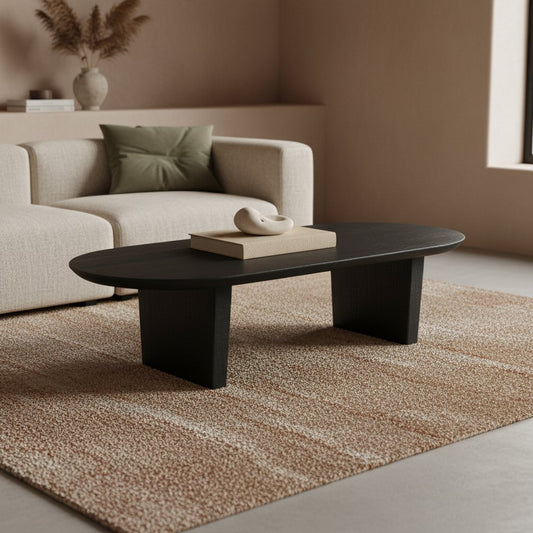 Bullnose salontafel zwart – massief mangohout met organische vorm — salontafel kopen bij MEUBELIER