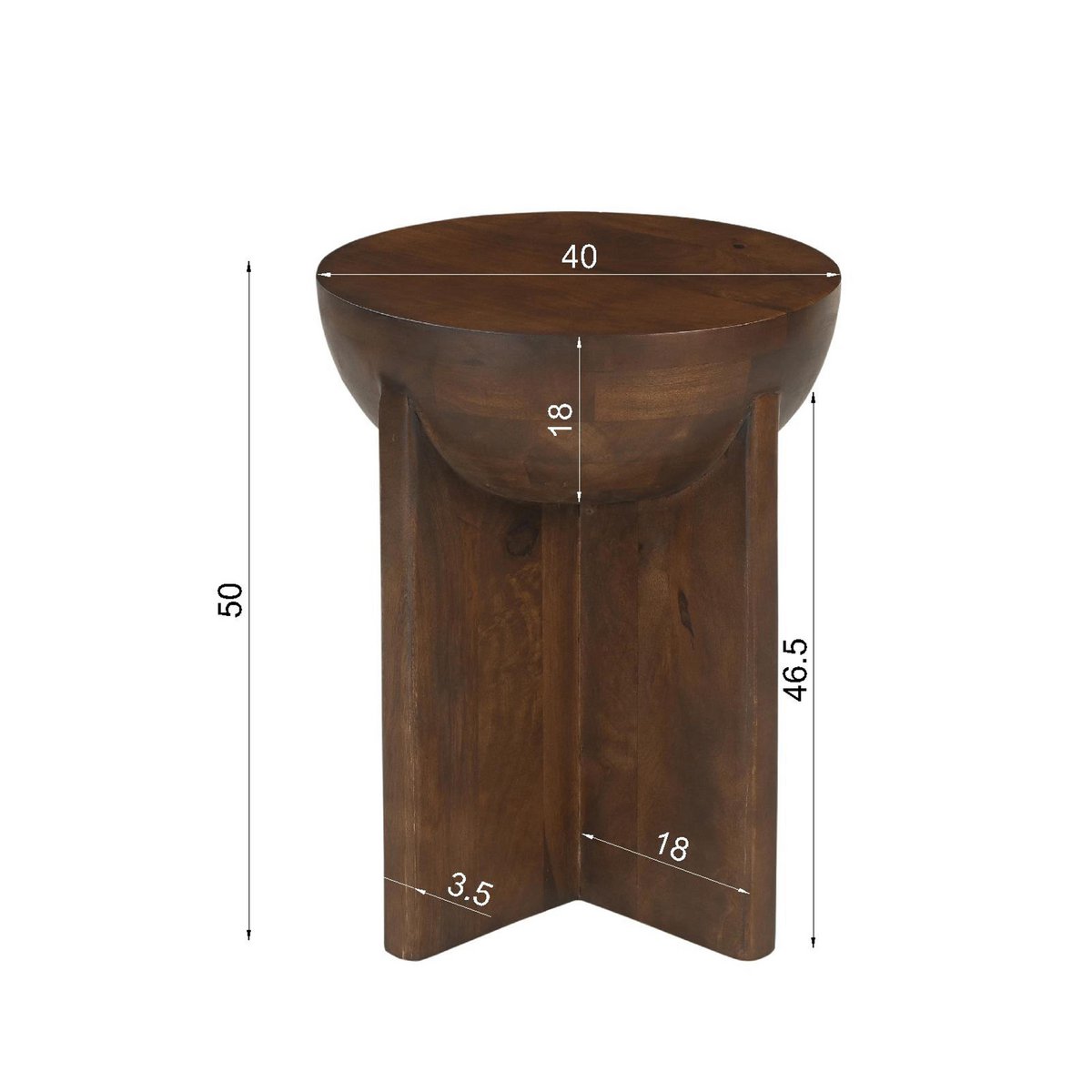 Zijtafel van massief mangohout – halfrond design, Ø40 cm