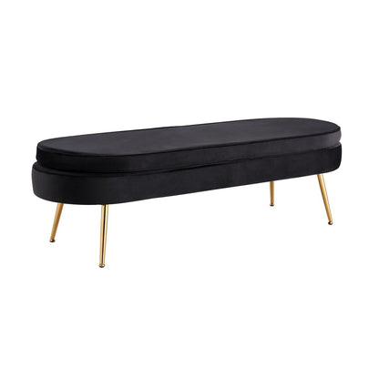 Ovale poef van zwart fluweel met goudkleurig frame – 142 cm