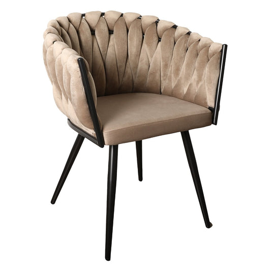 Set van twee zandwitte Pole To Pole Wave eetkamerstoelen met geweven rugleuning en zwarte aluminium poten, modern design.