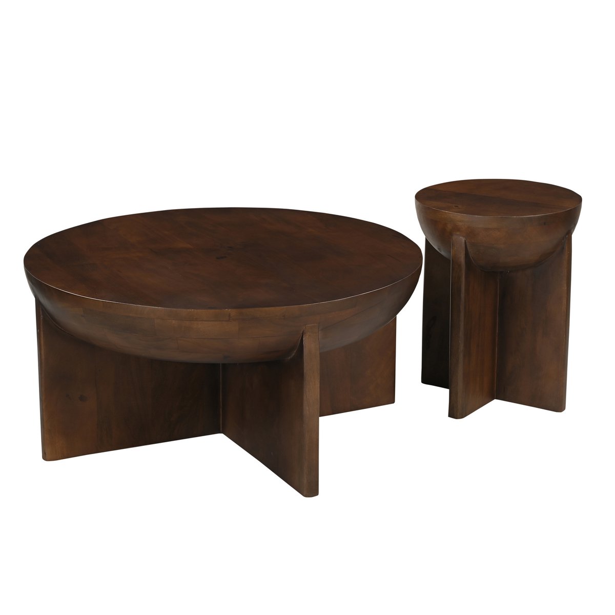 Zijtafel van massief mangohout – halfrond design, Ø40 cm