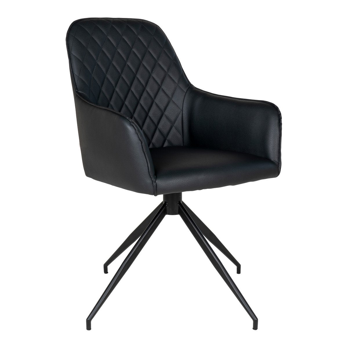 House Nordic Harbo eetkamerstoel met zwarte PU-leren zitting en zwarte metalen poten, draaibaar, modern industrieel design