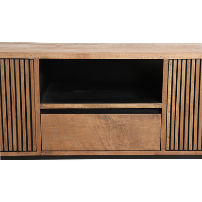 Rhythm teakhouten tv-meubel – 140x45x55 cm (Raw Materials) — maatoverzicht — MEUBELIER