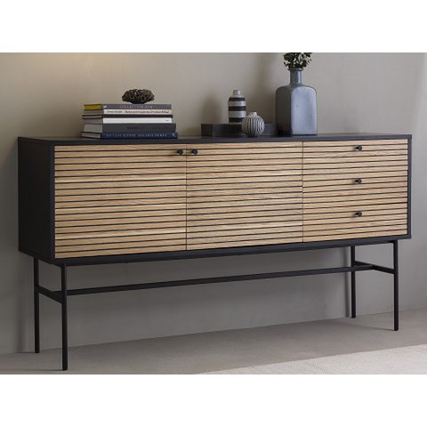 Dressoir zwart/eiken – echt houtfineer, 160 cm
